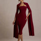 Cape Long Sleeve Sexy Midi Dress For Women Autumn Winter New Square Collar Back Slit Bodycon Club Party Long Dress