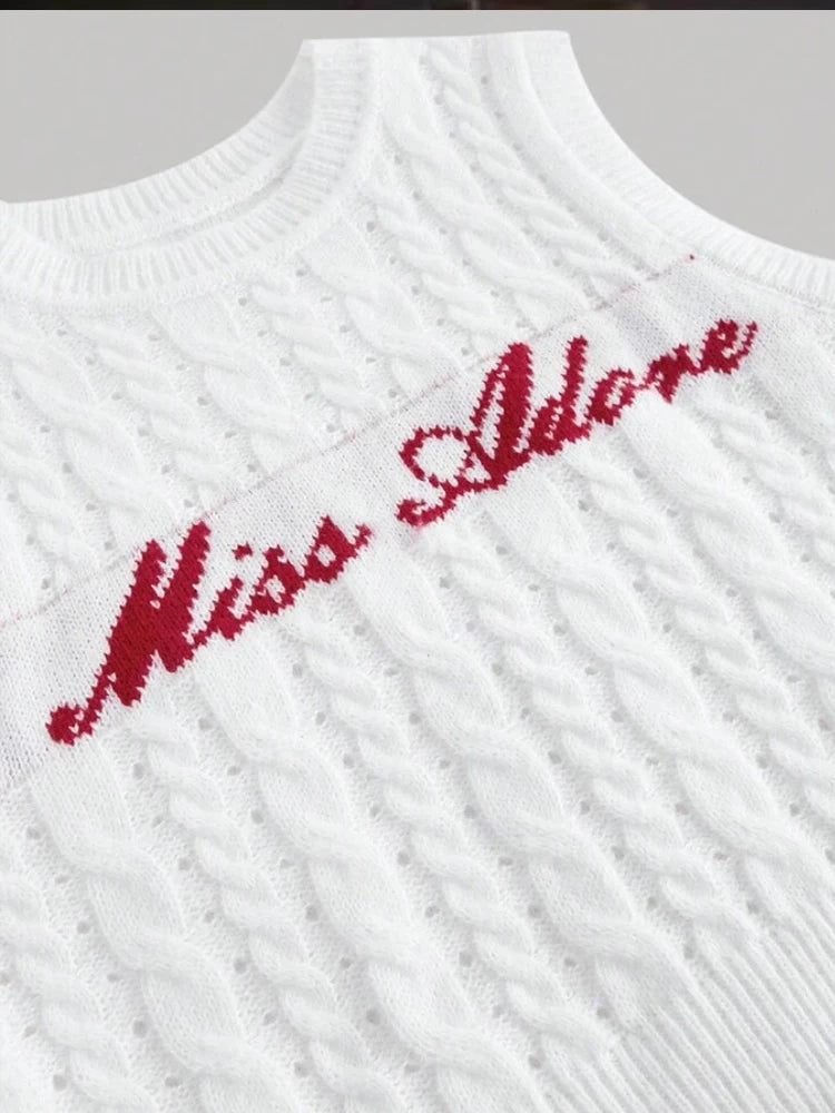 Knit Women Tank Tops Sweater Y2K Letter Print o-Neck Skinny Summer Trend Stretch Wild Basic Streetwear Simple Vest