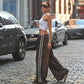 Side Striped Leopard Print Baggy Pants Streetwear Casual Sweat Pants Woman Bottoms Trending 2025