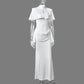 White Cape and Maxi Dress Set Elegant for Woman Wedding Guest Outfits Evening Gown