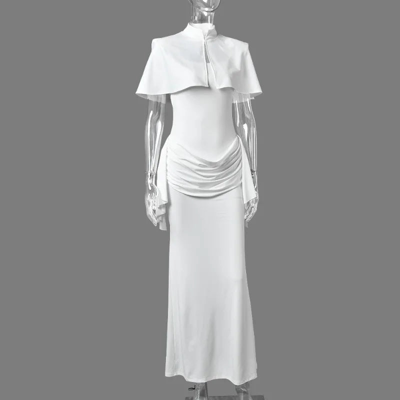 White Cape and Maxi Dress Set Elegant for Woman Wedding Guest Outfits Evening Gown