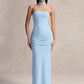 Women Strapless Mermaid Sexy Maxi Dress Detachable Choker Neck Tie Ruched Waist Bodycon Long Evening Party Dress