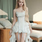 Sweet 2-Piece Set Women Jacquard Cross Bandage Belt+Tierred Swing Collar Tassel Dress Chic Birthday Party Chic Suit