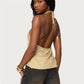 Women Y2K Sparkly Split Front Top Sleeveless Backless Halter Neck Crop Tank Top Summer Party Club Camisole Vest