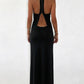 Backless Ruched Elegant Long Dress Woman Summer Trend Low-Neck Beads Single-Breasted Vacation Style High Waist Vestidos