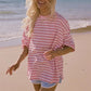 Y2K Pink Striped Oversized T Shirt Casual Loose Half Sleeve Crew Neck Tee Grunge Aesthetic Streetwear Summer Top