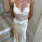 Spaghetti Strap Backless Sexy Maxi Dress Women Elegant Lace Patchwork Satin V Neck Sleeveless Club Party Long Dresses
