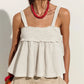 Boho Smocked Ruffle Crop Cami Solid Color Adjustable Tie Back Spaghetti Strap Loose Summer Beach Vacation Tank Top