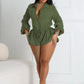 Single-Breasted Playsuit Women Folds Lace-Up Long Sleeve Elegant Solid Sexy Fit Elegant Daily Summer Trend Rompers