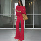 Women 2 Piece Set Outfit Cozy Knit One Shoulder Long Sleeve Top High Waist Flare Pants Set Winter Woman 2026