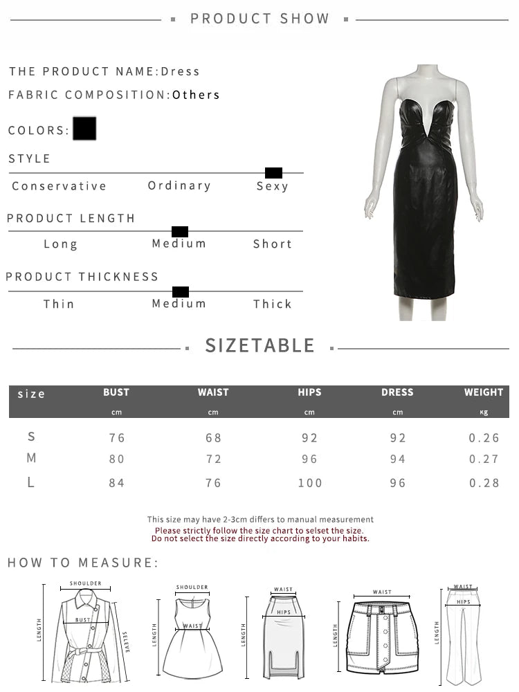 Faux Leather Dress Women Sexy v-Neck Sleeveless Zipper Midnight Fit Fashion Simple Classic Prom Party Coquett Vestidos