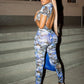 See Through Jumpsuit Women Coquette Summer Backless Peach Buttocks Colorful Print Tight Activity Clubwear Overalls