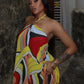 Colorful Patchwork Mini Dress Woman Metal Ring Halter Off Shoulder Backless Summer Beach Party Ruched Elegant Bodycon