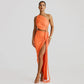Asymmetrical Ruched Backless High Split Long Dresses Woman Summer Dress Elegant Sexy Vacation Outfits