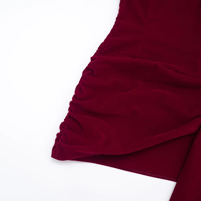 Elegant Velvet Strapless Ruched Mini Dress Burgundy Short Party Dresses Fashion Clothing Woman 2026