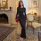 Black Long Sleeve Maxi Dress with White Polka Dot 2026 Fall Dresses for Woman Elegant Clothing