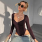 Basic Low-cut Long Sleeve Bodysuits Woman Tops Fall Winter Clothing Trending