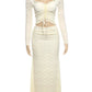 Creamy Color Style 2 Piece Set Women Ruffles Low-Neck Shirring Crop Tops+Ruched Waist Long Skirts Street Elegant Suit