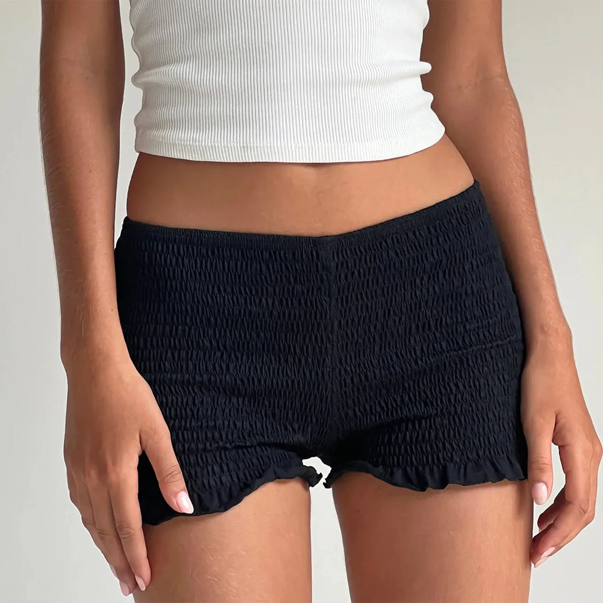 Women Casual Lounge Shorts Sexy Low Waist Smocked Micro Shorts Shirred Mini Shorts Summer Y2k Pajama Shorts