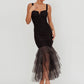 Mesh Backless Sexy Maxi Dress For Women Gown Two Layer Spaghetti Strap Sleeveless Ruched Bodycon Club Party Dress