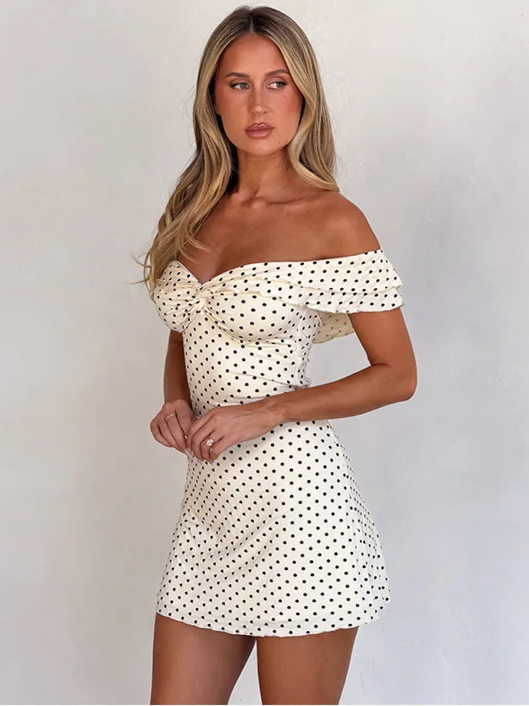 Polka Dot Off-shoulder Sexy Mini Dress Women Elegant White Strapless Backless Sleeveless Club Party Dresses Female