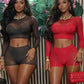 Wild See Through 2 Piece Set Women Sexy Turtleneck Full Sleeve Crop T-Shirt+Bike Shorts Midnight Street Club Suits