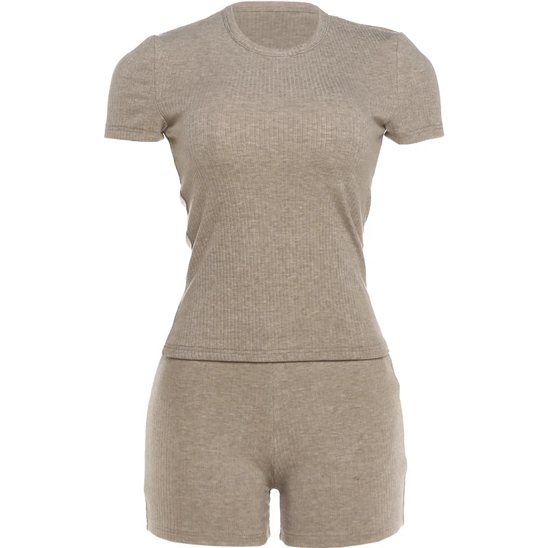 Classic 2-Piece Set Women Knit Sporty Style o-Neck t-Shirt+Elastic Waist Simple Short Leisure Daily Summer Trend Suit