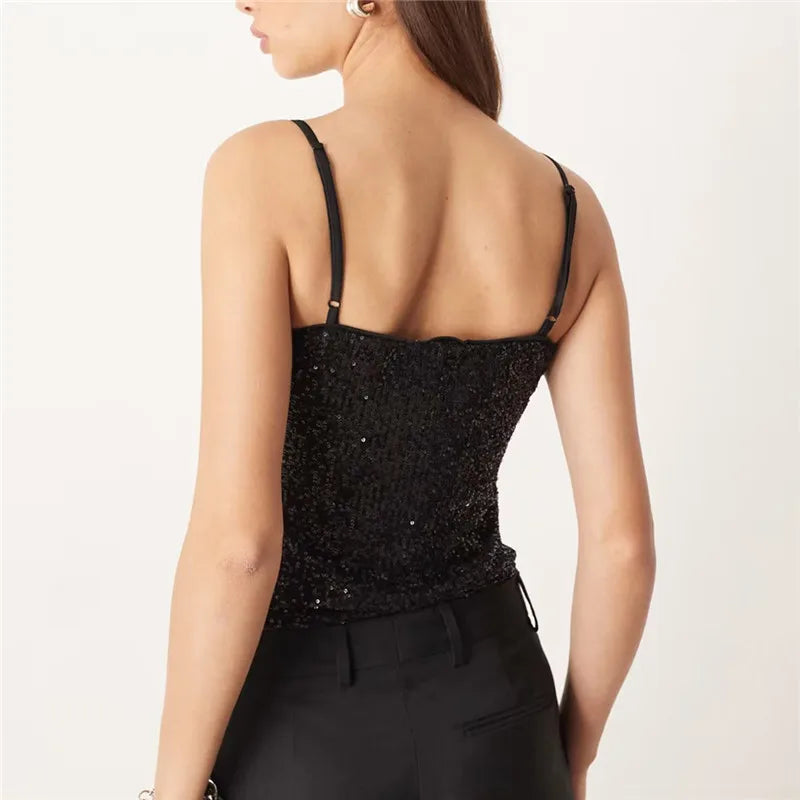 Sequin Camisole Women Skinny Tank Top Summer New Trend Music Festival Sexy Sweet Beach Party Y2K Streetwear