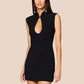 Plunge Neck Sleeveless Sexy Mini Dress Women Elegant Black Cut Out Hollow Out Slinky Club Party Dress Female Clothes