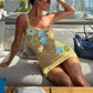 Biased Collar Knit Dress Women Y2K Flowers Backless Sexy Vacation Beach Hollow Vacation Beach Party Slim Mini Bodycon