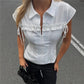 French Minimalist Lapel Ruffle Sleeveless Blouse Side Tie String Waist Cinch Back Tie Slim Fitted Shirt Office Daily Top
