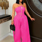 Metal Buttons Patchwork Wide-Leg Jumpsuit Women Summer Trend Strapless Zip Backless Street Fashion Classic Overalls