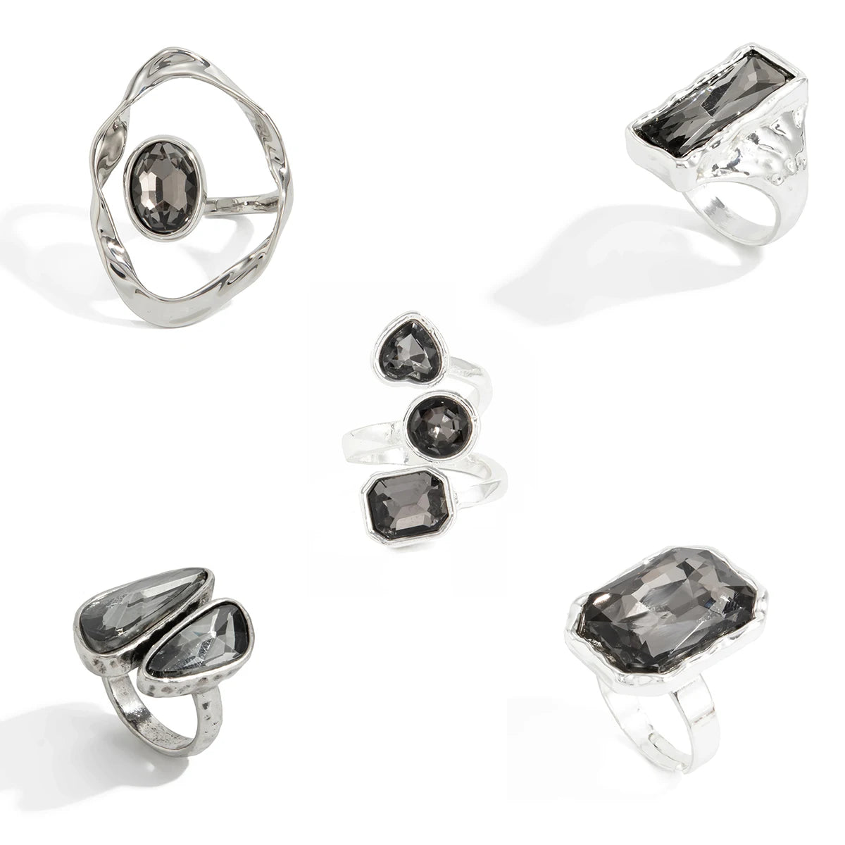 7 Styles Goth Crystal Open Ring for Women 2026 New Trend Geometric Adjustable Knuckle Rings New Year Party Jewelry Gift