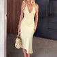 Polka Dot Halter Sexy Midi Dress Women Elegant Lace Trim Deep V Neck Backless Bodycon Cocktail Club Party Dress 2026
