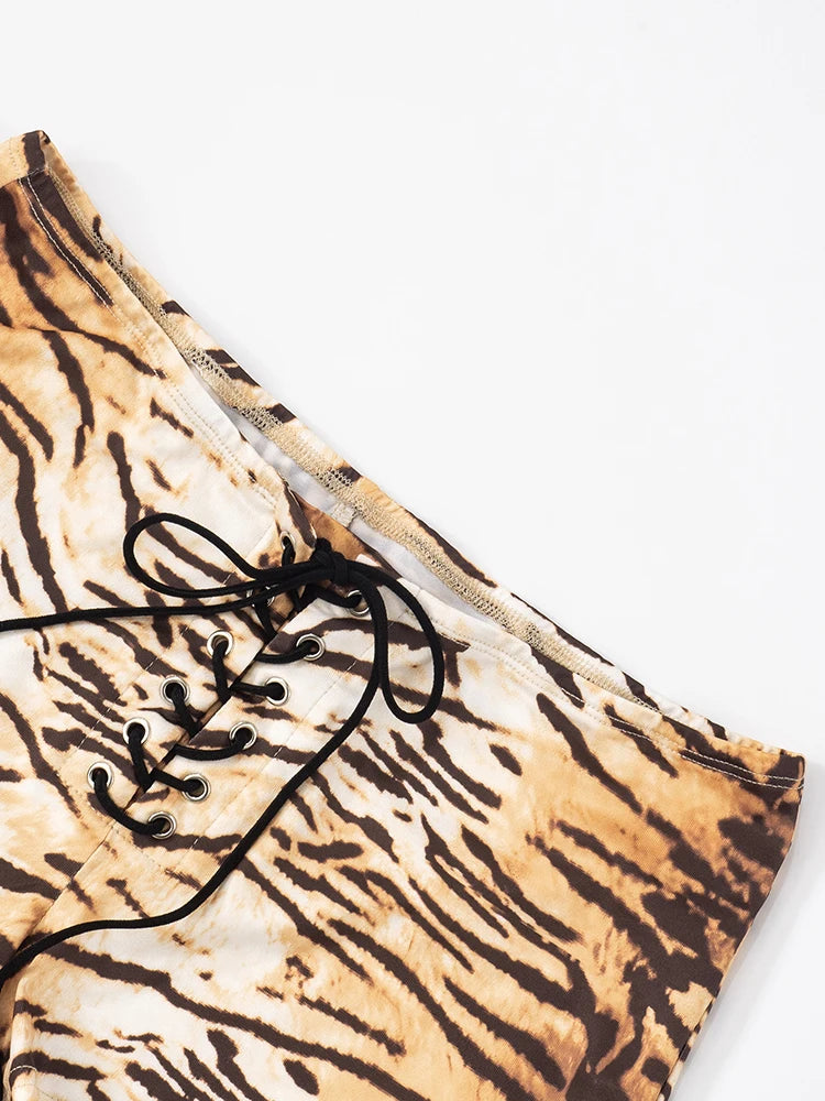 Tiger Stripes Fashion Mini Shorts Women Sexy Bandage Skinny Peach Hip Bottoms Hottie Midnight Hipster Party Outfits