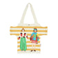 Striped Figure Applique Canvas Tote Bag, 2 Colors Cute Cartoon Character Patch Large Capacity Shoulder Shopping Bag