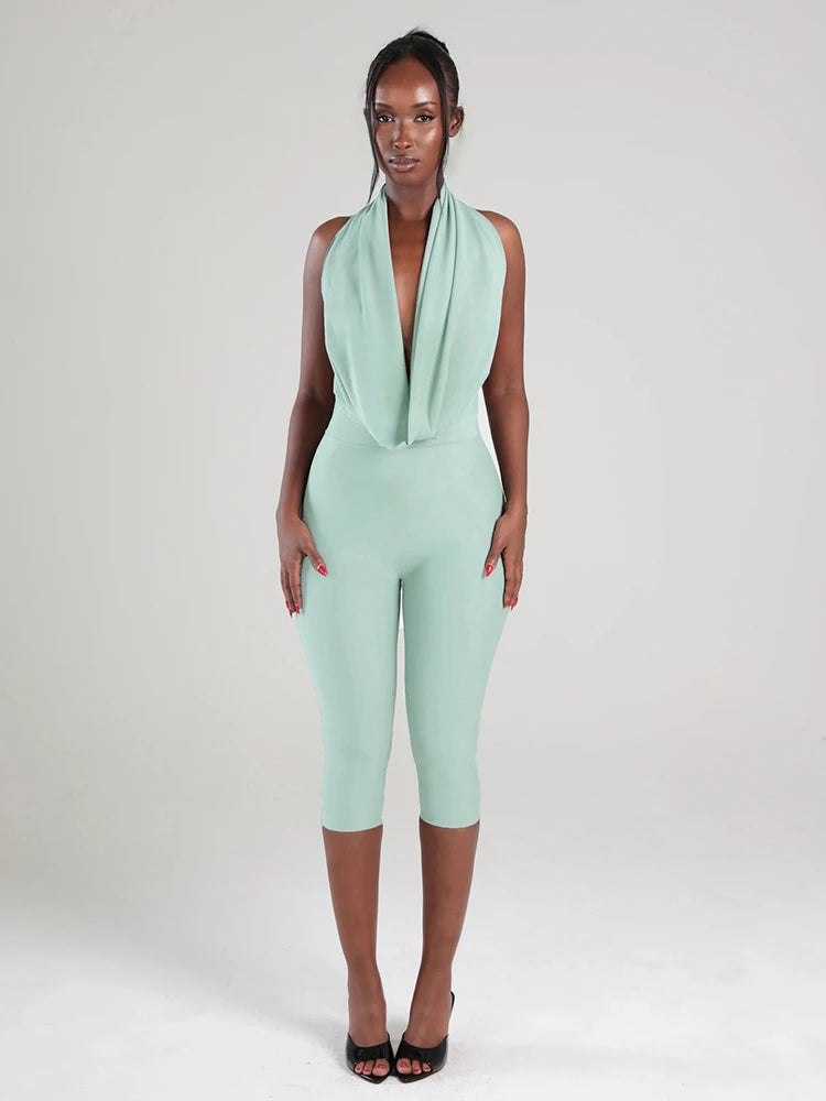 Sexy Swing Collar Playsuits Women Basic Backless Halter Bandage Sleeveless Wild Chic Midnight Club Workout Streetwear