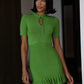 Summer Short Sleeve Ruffle Mini Dress Women Sweater Pullover Elegant Fashion Hollow Out Ribbed Slim High Waist Dress