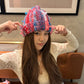 Dopamine Colorful Vertical Striped Rolled Edge Beanie For Women