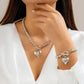 2Pcs Creative Punk Big Love Heart OT Buckle Pendant Choker Necklace Women Vintage CCB Beads Chain Bracelets Grunge Jewelry Set
