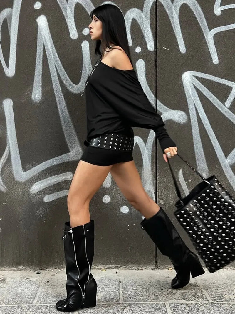 Off The Shoulder Long Sleeve Mini Dress Autumn 2025 Fashion Casual Black Dresses for Woman Clothes