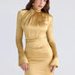 Satin Long Sleeve Sexy Mini Dress Women Gown Fashion Elegant Turtleneck High Waist Bodycon Club Party Dresses Female