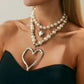 5 Styles Exaggerated Big Love Heart Cross Pendant Choker Necklace for Women Trendy Imitation Pearl Grunge Chain Jewelry