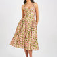 Women Halter Floral Print Sexy Midi Dress Sweetheart Neck Sleeveless Backless Pleated Bodycon Club Party Longdress