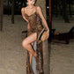 Leopard Print Maxi Dress Women High-Side Splits Backless Sleeveless Low-Neck Skinnybeach Party  Sexy Midnight Vestidos