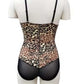 Padded Bra Bodysuits Women Sexy Leopard Print Mesh Patchwork Body Shaping Backless Sleeveless Beach Party Shapewear