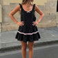 Women Ruffle Strap Mini Dress Sweet Bow Decor Contrast Lace Trim Sleeveless A‑Line Short Dress Y2K Casual Party Dress