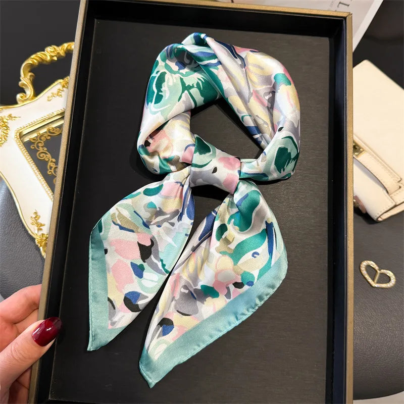 70*70cm Design Print Scarf Women Silk Scarves Bandana Hijab Neckerchief Shawl Kerchief Hair Band Foulard Luxury