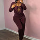 Sexy Jumpsuits Women Metal Decoration Swing Collar Long Sleeve Slim Peach Hip Midnight Street Clubwear Party Overalls