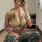 Sexy Furry Tank Top Women Halter Backless Leopard Simple Wild Gothic Punk Slim Hottie Street Midnight Clubwear Vest